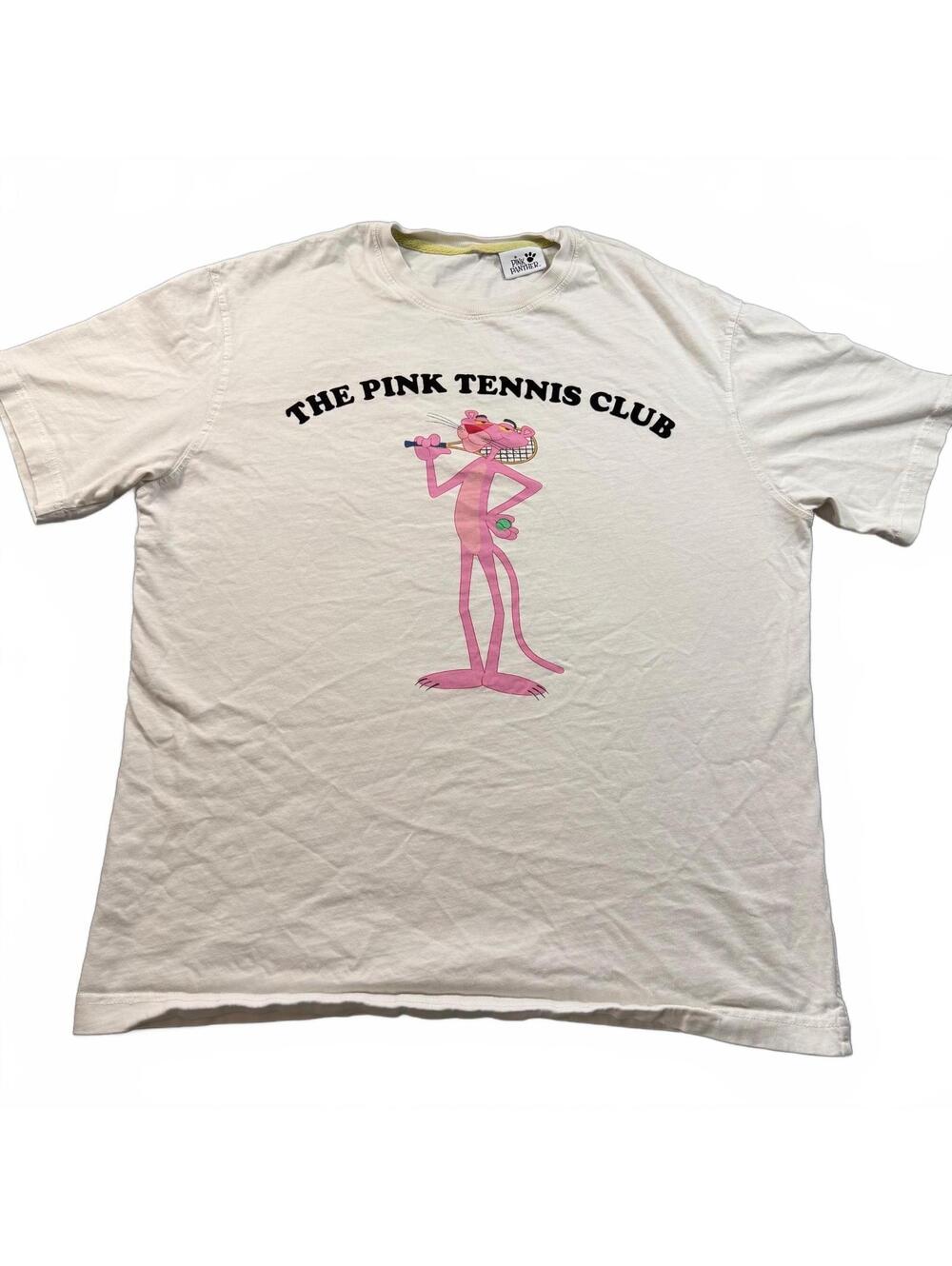 Pink Panther "The Pink Tennis Club" Graphic T-Shirt Off-White Cream Large